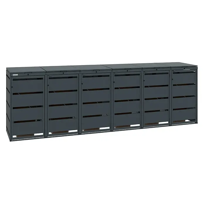 MBOX Mülltonnenbox - Stahl, RAL7016, Geeignet für Anzahl Mülltonnen: 6 Stk. - Modulare dunkelgraue Metall-Outdoor-Lagerung mit Lamellendesign.
