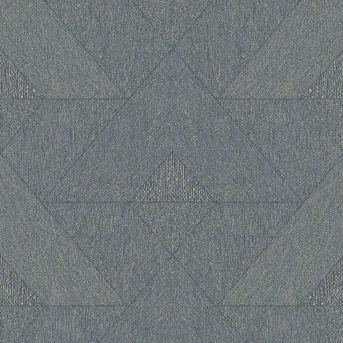Marburg Vliestapete Novamur Naomi Grafik I - Schwarz-Blau, Grafisch, 10,05 x 0,53 m - Blaugraues Strukturgewebe mit geometrischem Muster aus verschränkten Dreiecken und Quadraten, gebildet durch variierende Webrichtungen.