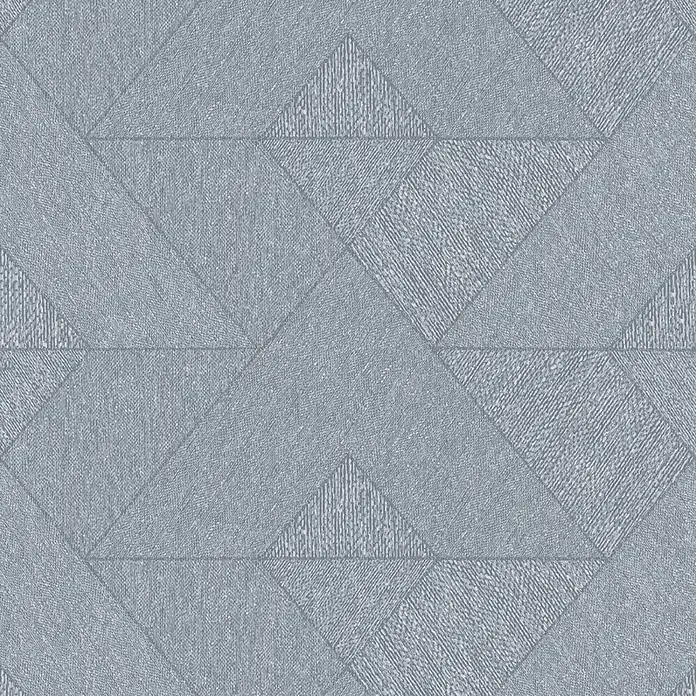 Marburg Vliestapete Novamur Naomi Grafik I - Blau-Grau, Grafisch, 10,05 x 0,53 m - Texturiertes blaugraues geometrisches Muster mit ineinandergreifenden Dreiecken und Rauten, mit unterschiedlichen Linienausrichtungen.
