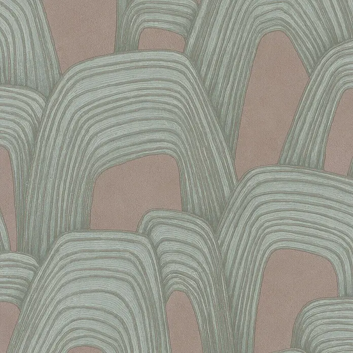 Marburg Whisper Vliestapete Grafik - Braun-Grün, Grafisch, 10,05 x 0,53 m - Strukturierte Tapete mit abstraktem Wellenmuster in gedämpftem Grün-Grau und Altrosa.