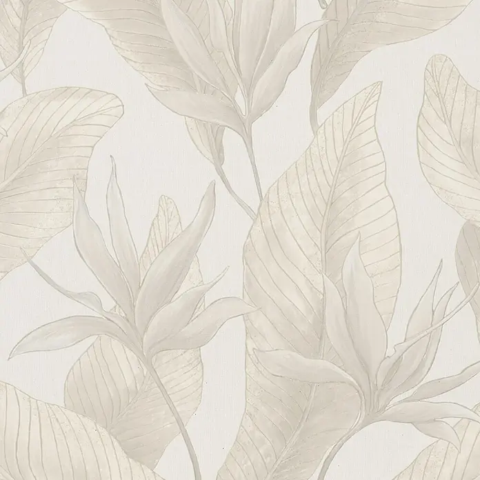 Marburg Whisper Vliestapete Floral - Beige, Floral, 10,05 x 0,53 m - Nahtloses beiges Botanikmuster mit großen Blättern und Blumen.
