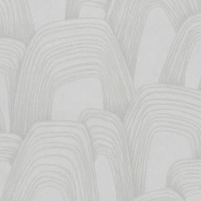 Marburg Whisper Vliestapete Grafik - Grau, Grafisch, 10,05 x 0,53 m - Hellgraues strukturiertes Muster mit abstrakten, geschichteten Kurven, die an Hügel oder Wellen erinnern.