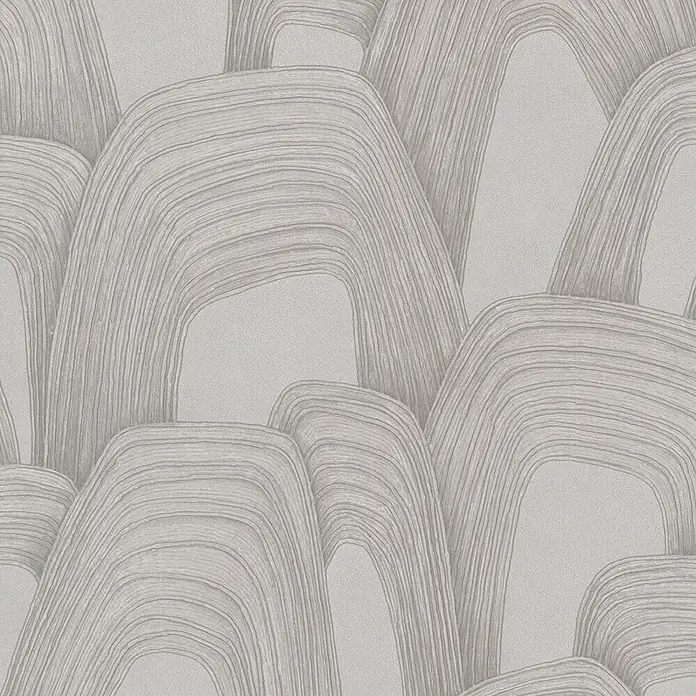 Marburg Whisper Vliestapete Grafik - Grau-Beige, Grafisch, 10,05 x 0,53 m - Strukturierte Tapete mit abstraktem Muster aus wellenförmigen, geschichteten Linien in Hellgrau und Beige.