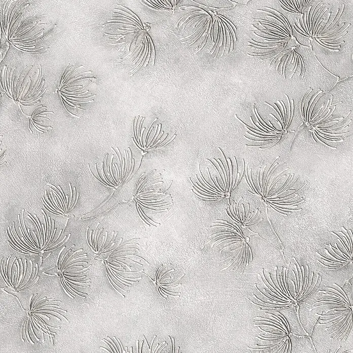 Marburg Whisper Vliestapete Floral I - Grau, Floral, 10,05 x 0,53 m - Texturierte silbergraue Oberfläche mit geprägten stilisierten Blumenmustern.