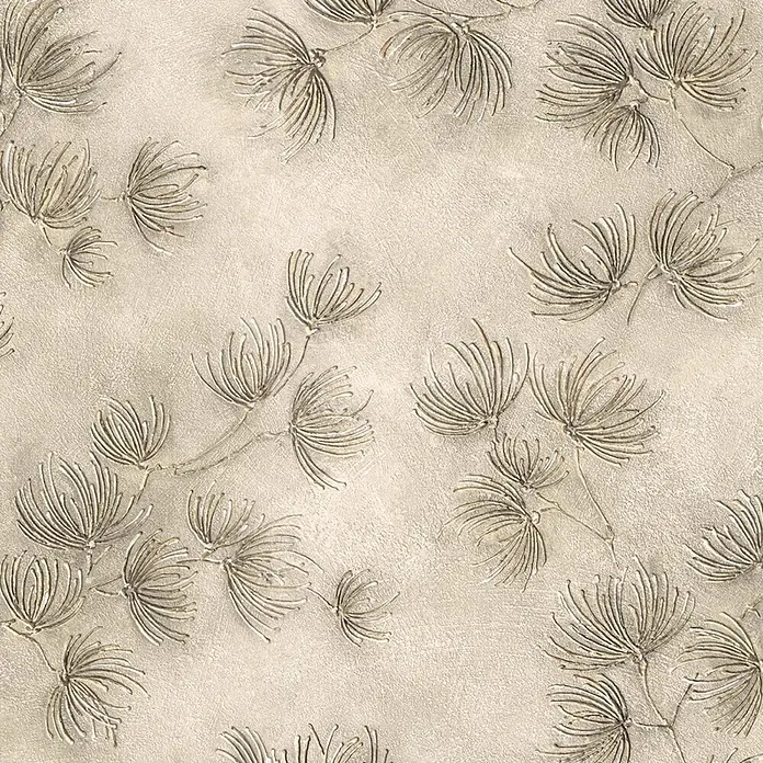 Marburg Whisper Vliestapete Floral I - Beige, Floral, 10,05 x 0,53 m - Texturierte champagnerfarbene Goldtapete mit erhabenen metallischen Blumenmustern.