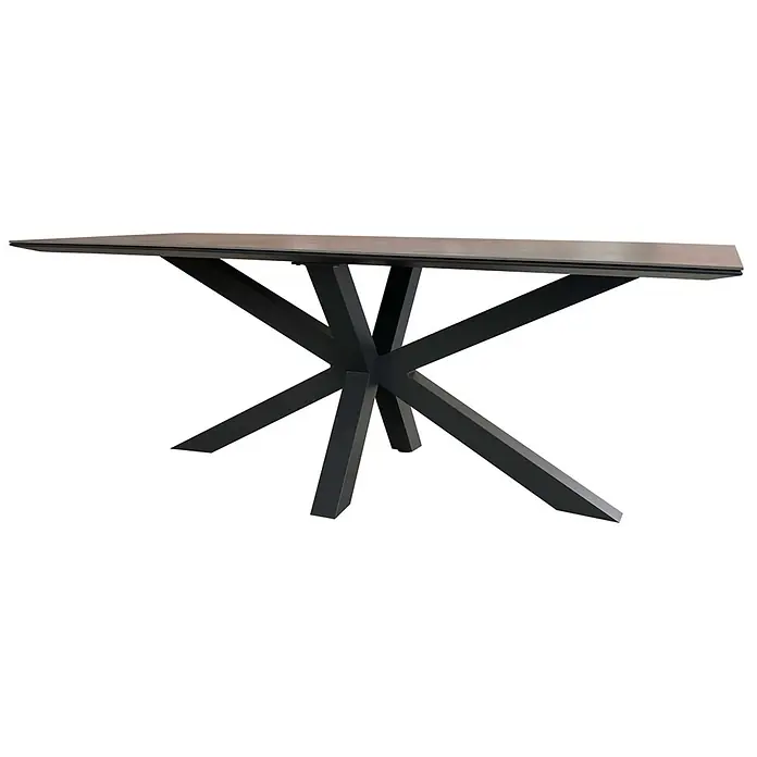 Bene Living Gartentisch Almeria - L x B x H: 200 x 90 x 76 cm, Aluminium Gestell mit gesinnerter Tischplatte aus Keramik, Rechteckig, Hellgrau - Eleganter Esstisch mit dunkelgrauer Platte und schwarzem, sternförmigem Metallgestell.