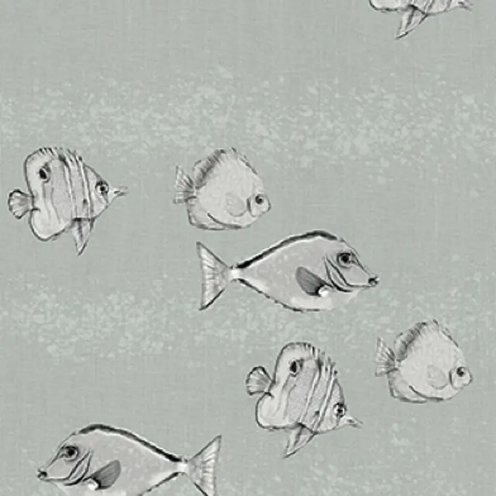 Marburg Smart Art Aspiration Fototapete Illustration I - B x H: 159 mm x 270 cm, Vlies - Hellblaugrünes Muster mit handgezeichneten grau-weißen Fischen.