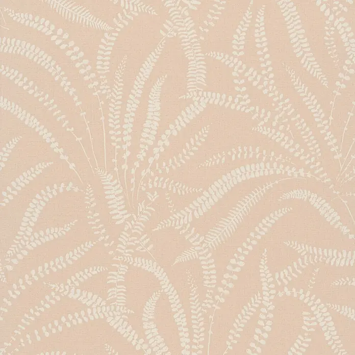 Marburg Vliestapete Novamur Oriana Floral - Orange, Floral, 10,05 x 0,53 m - Hellpfirsichfarbene Tapete mit wiederholtem weißem Farnblattmuster.