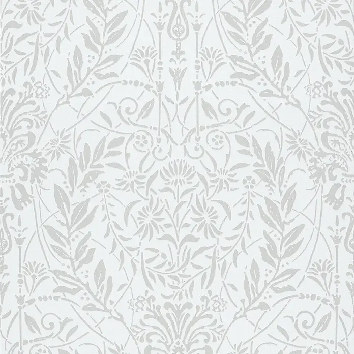 Marburg Vliestapete Novamur Oriana Floral I - Weiß, Floral, 10,05 x 0,53 m - Hellgraues filigranes Blumen- und Blattmuster.