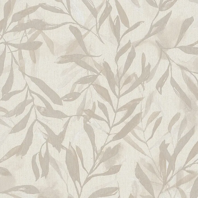Marburg Vliestapete Novamur Leyla Floral - Beige, Floral, 10,05 x 0,53 m - Helle beige Tapete mit abstraktem, gemaltem Blättermuster und subtiler Textiltextur.
