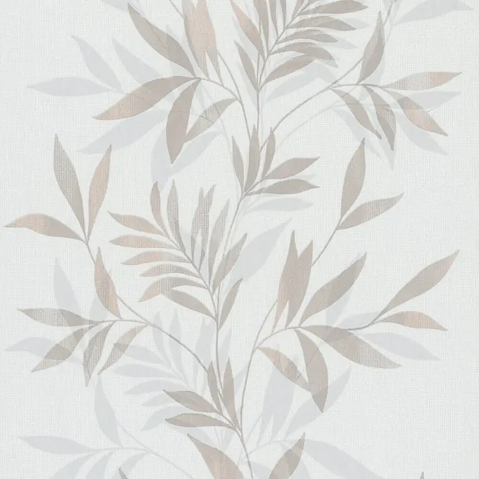 Marburg Vliestapete Novamur Mona Floral - Weiß-Beige, Floral, 10,05 x 0,53 m - Helle Tapete mit subtiler Textur und stilisiertem Blattmuster in Beige und Grau.
