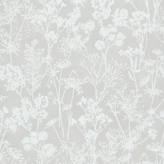 Marburg Vliestapete Novamur Mona Floral I - Grau, Floral, 10,05 x 0,53 m - Weiße botanische Silhouetten von Wildpflanzen und Blumen.