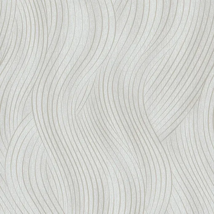 Marburg Vliestapete Novamur Mona Grafik - Beige-Grau, Grafisch, 10,05 x 0,53 m - Helle graue Tapete mit feiner Textur und fließenden, hellbeigen Wellenlinien in einem organischen Muster.