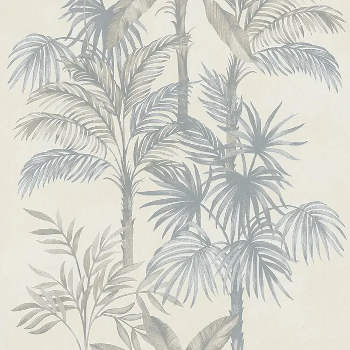 Marburg Vliestapete Novamur Leyla Floral I - Beige-Grau, Floral, 10,05 x 0,53 m - Tapete mit einem monochromen Palmen- und Tropenblattmuster in gedämpften Grau- und Beigetönen.