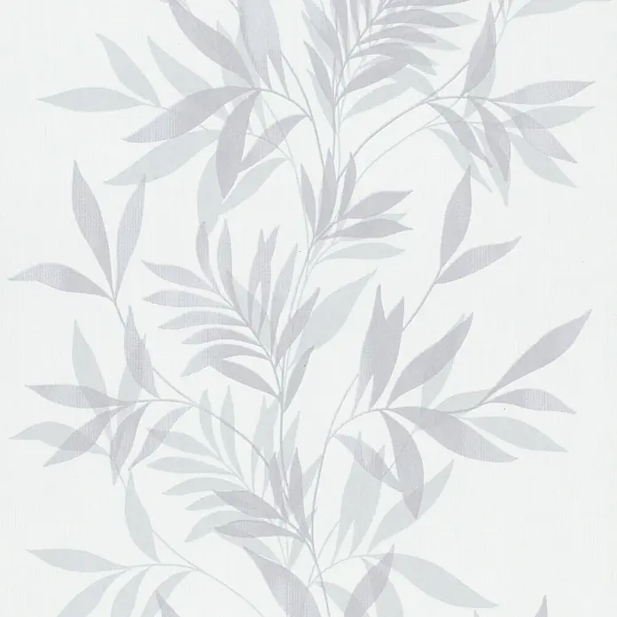Marburg Vliestapete Novamur Mona Floral - Weiß-Grau, Floral, 10,05 x 0,53 m - Weiße Tapete mit einem dezenten hellgrauen botanischen Blattmuster.