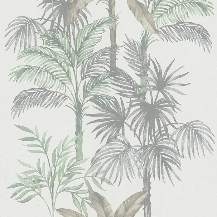 Marburg Vliestapete Novamur Leyla Floral I - Grau-Grün, Floral, 10,05 x 0,53 m - Tapete mit botanischem Muster aus Palmen und tropischen Blättern in Grün- und Grautönen.