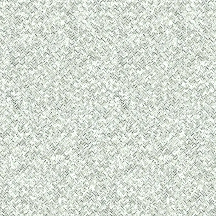 Marburg Flora Vliestapete Grafik I - Grün, Grafisch, 10,05 x 0,53 m - Hellgrünes geflochtenes Fischgrätmuster mit einer Naturfasertextur.