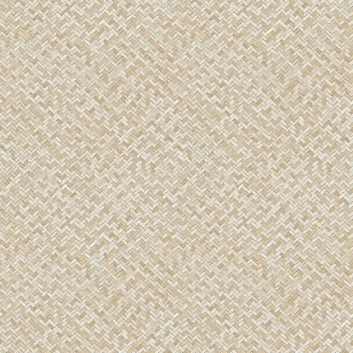 Marburg Flora Vliestapete Grafik I - Beige, Grafisch, 10,05 x 0,53 m - Nahtlose hellbeige und braune geflochtene Mattenstruktur mit Fischgrätmuster, ideal für Bodenbeläge oder Dekoration.