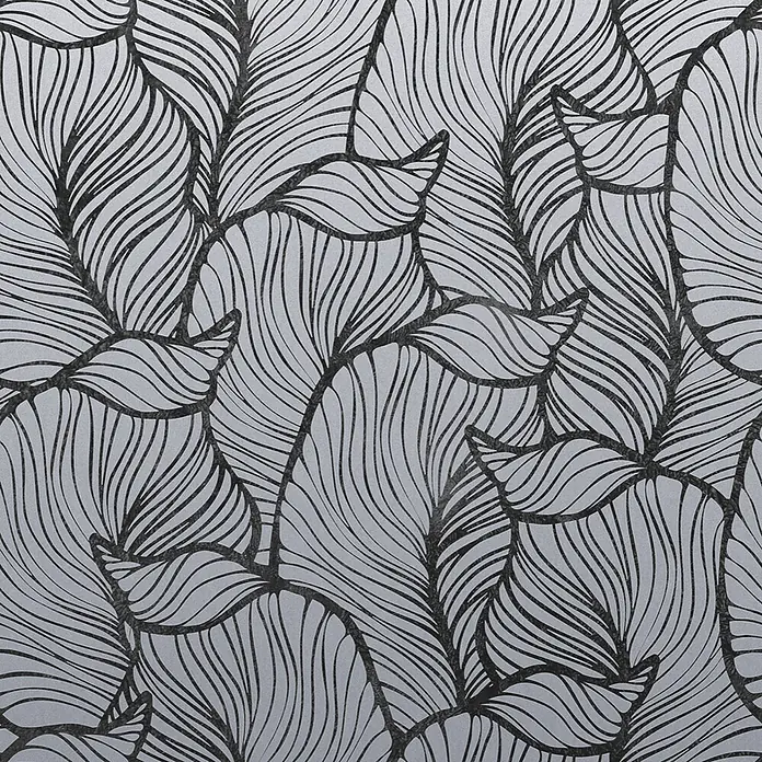 Marburg Smart Art Easy Fototapete Floral - B x H: 159 mm x 270 cm, Vlies, Grau-Schwarz - Dunkles, welliges Linienmuster mit abstrakten Feder- und Blattformen.