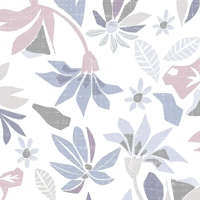 Marburg Flora Vliestapete Floral IV - Weiß-Lila, Floral, 10,05 x 0,53 m - Nahtloses, verwaschenes Blumenmuster in Pastellblau, Pink, Lila und Grau.