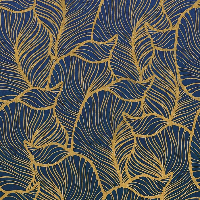 Marburg Smart Art Easy Fototapete Floral - B x H: 159 mm x 270 cm, Vlies, Blau-Gelb - Nahtloses dunkelblaues Muster mit komplizierten metallisch goldfarbenen blattartigen Umrissen.