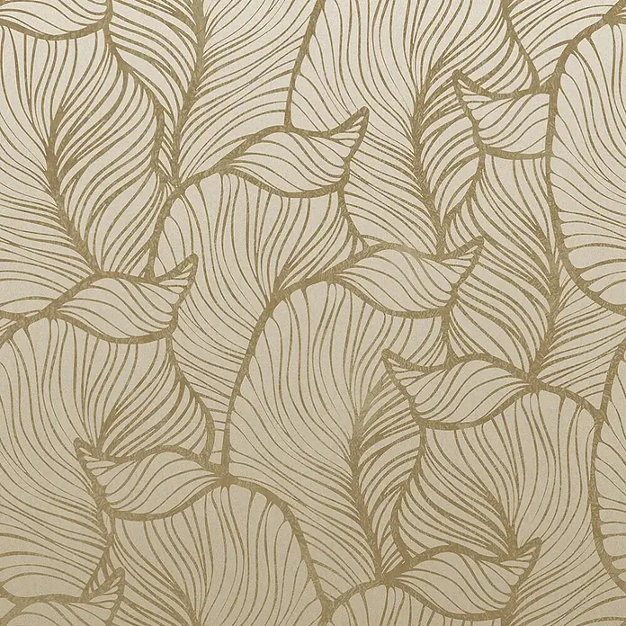 Marburg Smart Art Easy Fototapete Floral - B x H: 159 mm x 270 cm, Vlies, Beige - Strukturiertes beiges Tapetenmuster mit schimmerndem goldenen Linienmuster aus überlappenden organischen Blättern.