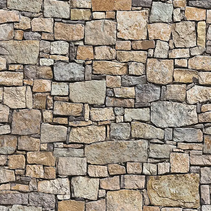Marburg Smart Art Easy Fototapeten-Muster Mauer I - Oberflächen-Optik - Unregelmäßige Natursteinwand in verschiedenen Braun-, Beige- und Grautönen.