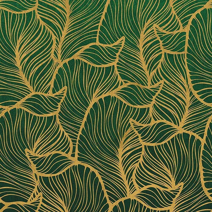 Marburg Smart Art Easy Fototapete Floral-Design - B x H: 159 mm x 270 cm, Vlies - Strukturiertes dunkelgrünes Muster mit fließenden goldenen Linien, die ein elegantes botanisches Design bilden.