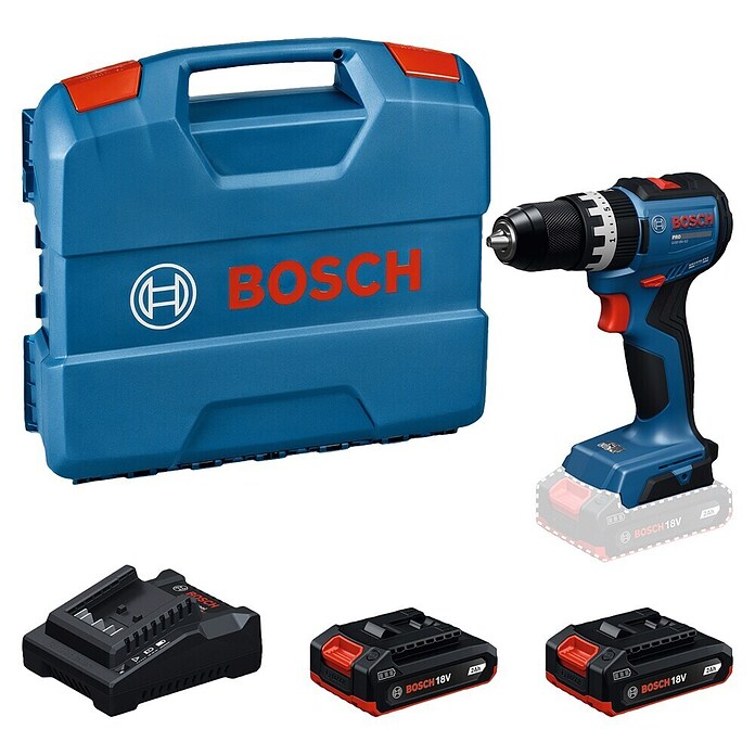 Bosch Professional AMPShare 18V Akumulatorski udarni vrtalni vijačnik PRO GSB18V-52  (18 V, 2 bateriji, 2 Ah, 73 Nm) | Akumulatorski vijačniki in vrtalniki | Vrtalniki in vijačniki | Stroji | Orodja in stroji | Izdelki | BAUHAUS