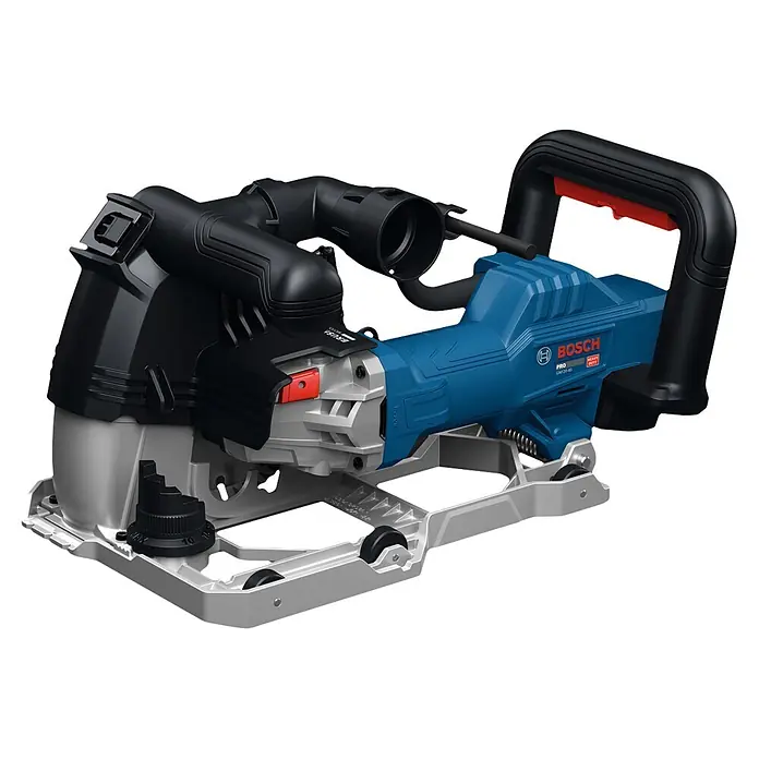 Bosch Professional Mauernutfräse GNF20-40 - 2.000 W, Durchmesser Scheibe: 150 mm - Blaue und schwarze Bosch Profi-Mauernutfräse mit grauem Sockel, integrierter Staubabsaugung und Frontgriff.