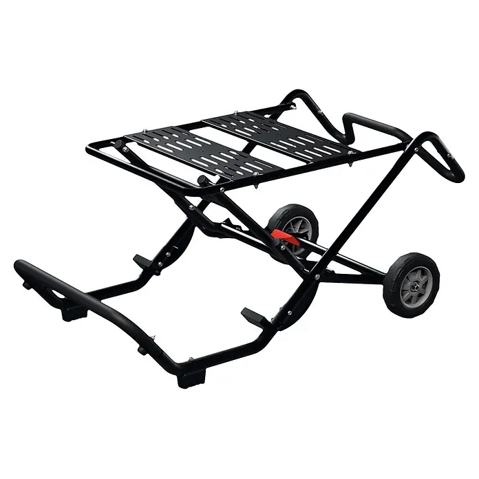 Bosch Professional Transport- & Arbeitstisch PRO GTA50W - Arbeitshöhe: 56,1 cm, Belastbarkeit: 180 kg - Schwarzer, tragbarer Sägeständer mit Rädern und rotem Arretierhebel zum einfachen Transport.