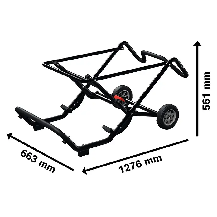 Bosch Professional Transport- & Arbeitstisch PRO GTA50W - Arbeitshöhe: 56,1 cm, Belastbarkeit: 180 kg - Schwarzer Metall-Sägeständer mit Rädern, robustes Klappdesign für einfachen Transport.