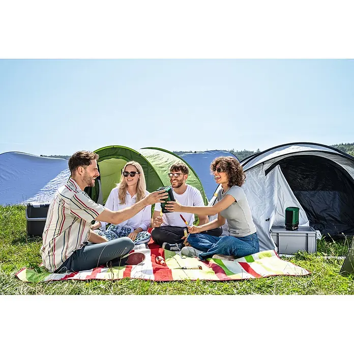 Bosch Power for All 18V Bluetooth-Lautsprecher Universal 18V-1 - 18 V, Ohne Akku - Grünes und schwarzes tragbares Outdoor-Gerät, batteriebetrieben, von Campern weitergegeben.