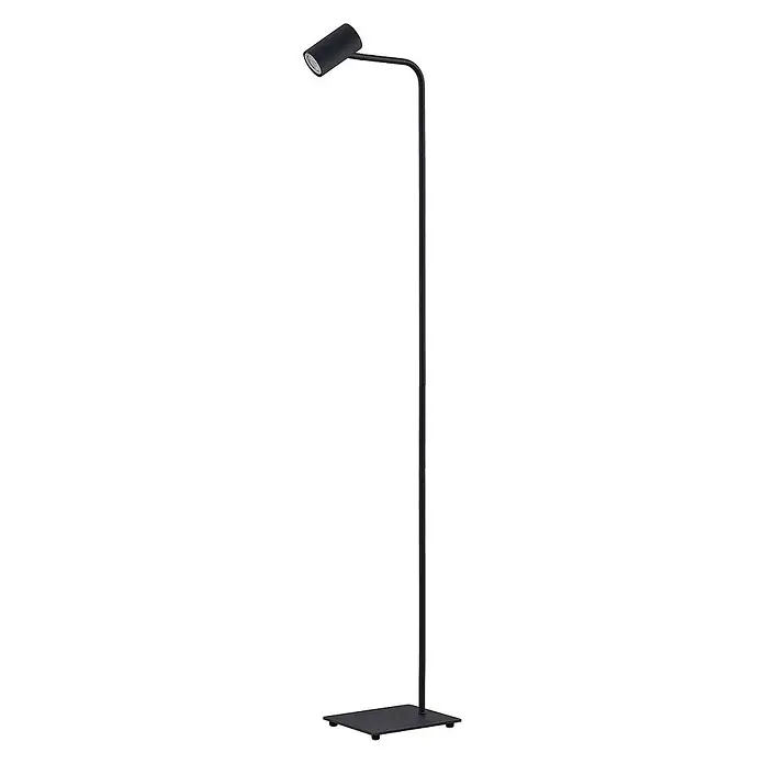 Lindby Stehleuchte Sanad - schwarz, schwarz, GU10 - Schwarze Stehleuchte aus Metall mit rechteckigem Sockel und verstellbarem zylindrischem Spotkopf.