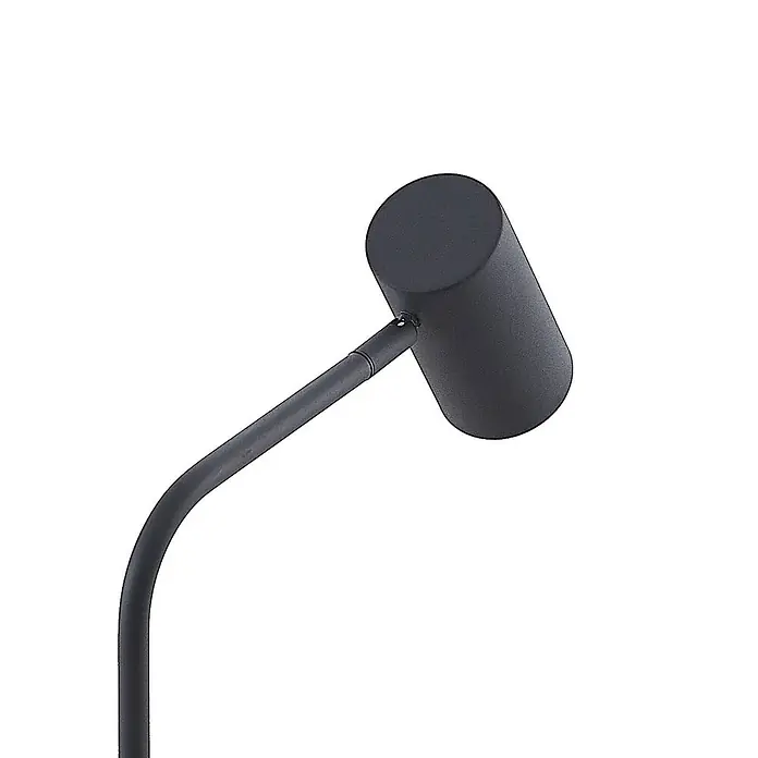 Lindby Stehleuchte Sanad - schwarz, schwarz, GU10 - Schwarze zylindrische Leuchte mit gebogenem Metallarm.
