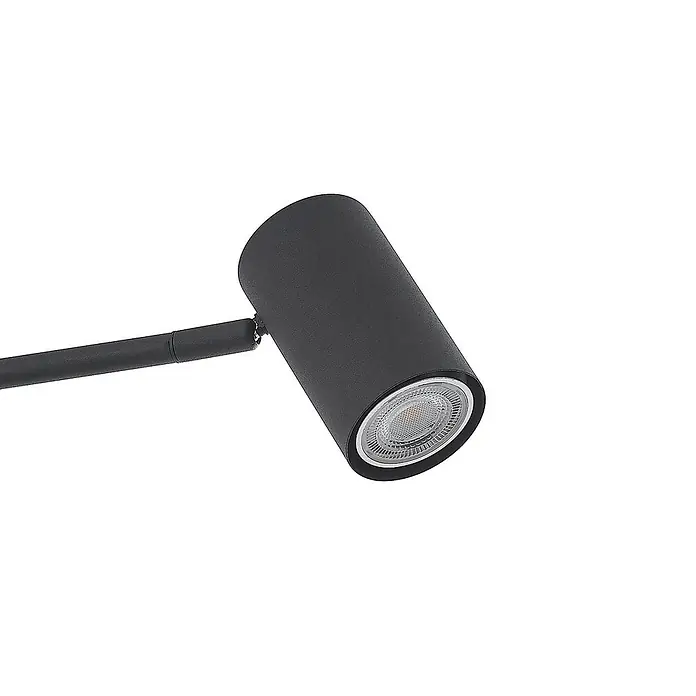 Lindby Stehleuchte Sanad - schwarz, schwarz, GU10 - Schwarzer zylindrischer LED-Strahler an einem Arm.