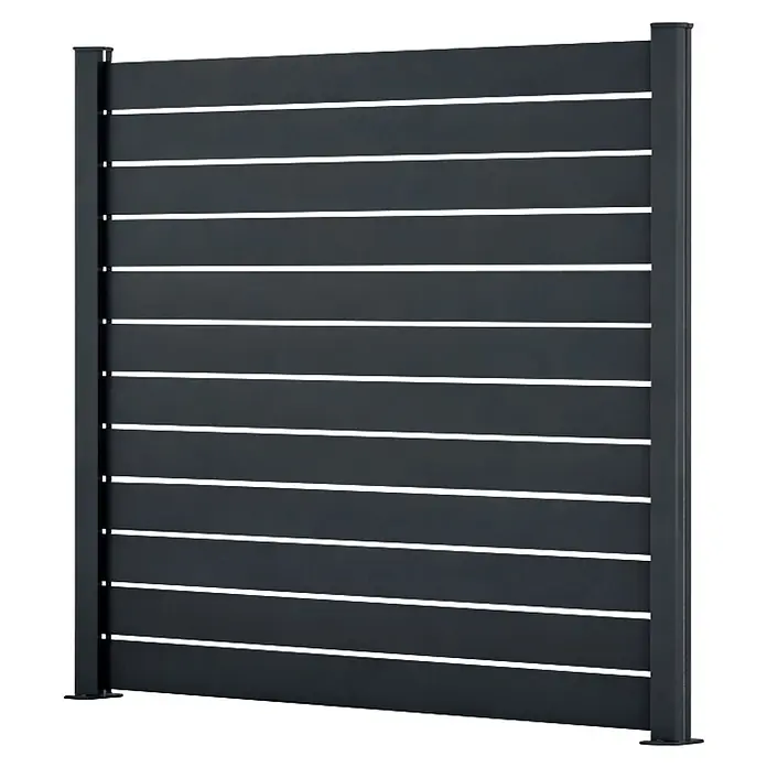 Dioco Smartwall Valla Persiana - L x Al: 177 x 200 cm, Antracita, Aluminio - Panel de valla de lamas gris oscuro con dos postes, para privacidad.