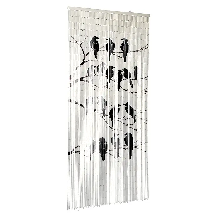 Conacord Türvorhang Birds - Weiß, B x H: 90 x 200 cm - Weißer Perlenvorhang mit schwarzem Vogel- und Astmuster, bietet dekorativen Sichtschutz.
