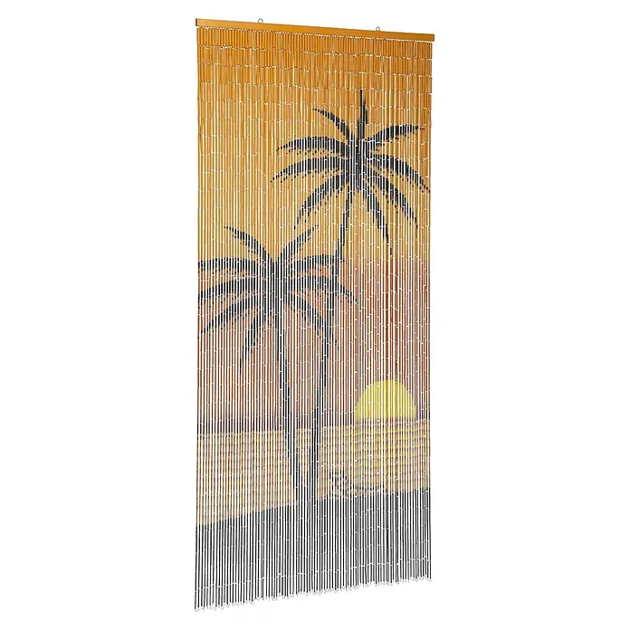 Conacord Türvorhang Beach - Gelb, B x H: 90 x 200 cm - Bambus-Perlenvorhang mit tropischem Palmen- und Sonnenuntergangsmotiv für Türen.