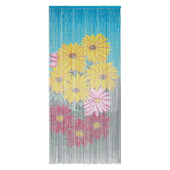 Conacord Türvorhang Flowers - Bunt, B x H: 90 x 200 cm - Perlenvorhang mit farbenfrohem Blumenmuster aus gelben, rosa und roten Blüten auf blau-grünem Hintergrund.