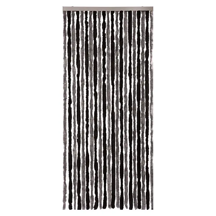 Conacord Türvorhang Flauschi - Schwarz/Grau, B x H: 90 x 200 cm - Fadenvorhang aus flauschigen schwarzen und grauen Streifen, von einer oberen Schiene hängend.