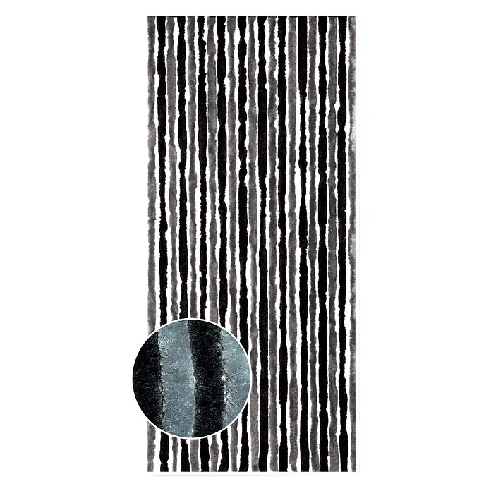 Conacord Türvorhang Flauschi - Schwarz/Grau, B x H: 90 x 200 cm - Rechteckiger schwarz-grauer Hochflor-Teppich mit vertikalen Streifen.