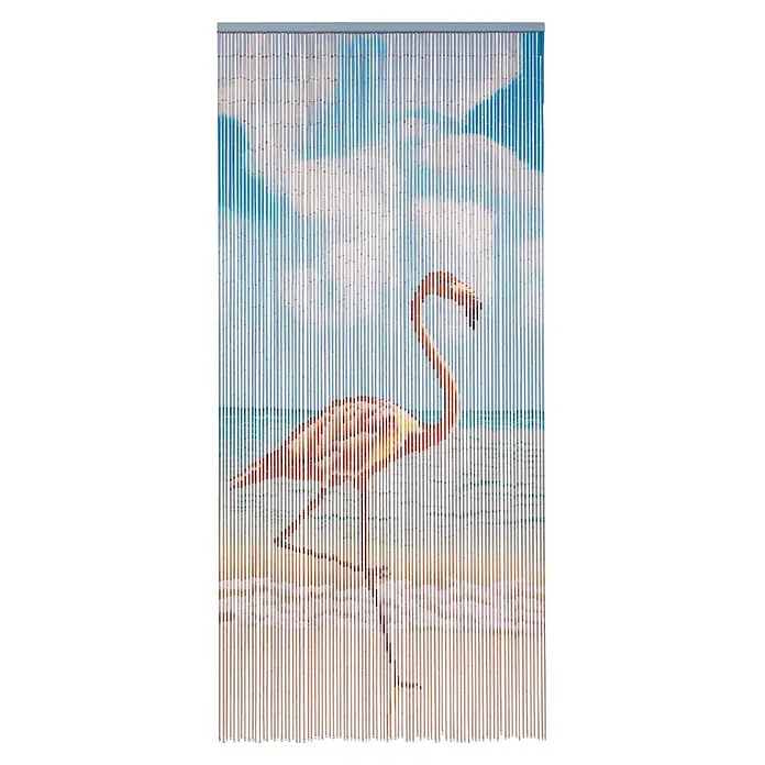 Conacord Türvorhang Flamingo - Bunt, B x H: 90 x 200 cm - Perlenvorhang mit einem farbenfrohen Flamingo-Design vor Strand- und Meereskulisse.