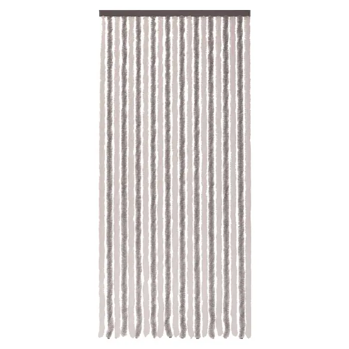 Conacord Türvorhang Flauschi - Silber/Weiß, B x H: 100 x 230 cm - Abwechselnd weiße und graue Fadengardine, an einer grauen Stange hängend.