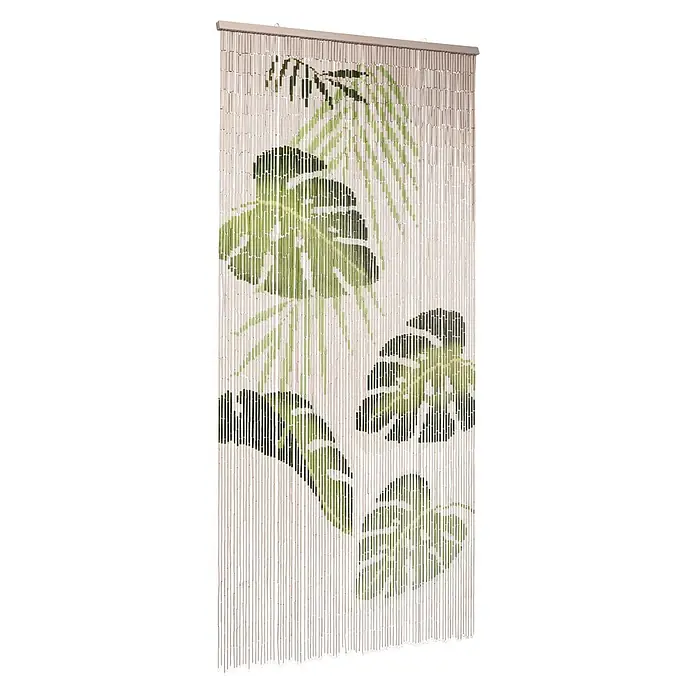 Conacord Türvorhang Palmblatt - Weiß/Grün, B x H: 90 x 200 cm - Bambusperlen-Türvorhang mit hellen Perlen und grünem Tropenblattmuster.