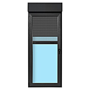 Oknum Balconera de PVC practicable-oscilobatiente con mosquitera (90 cm x 218 mm, Izquierda, Gris grafito, Con persiana de PVC y mosquitera)