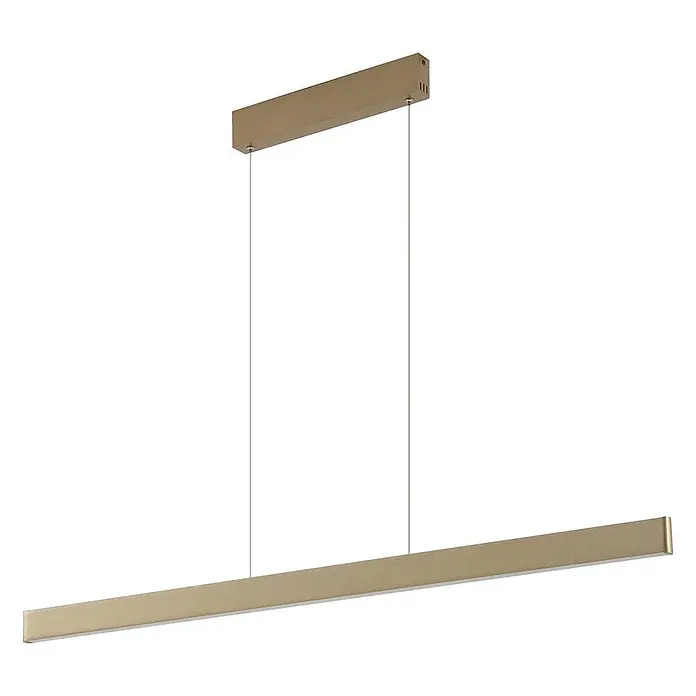 Lucande Pendelleuchte Mylosh - L x B x H: 110 x 1,8 x 4,7 cm, messing / gold, gold - Gebürstete goldene lineare LED-Pendelleuchte, aufgehängt an einem passenden Baldachin.