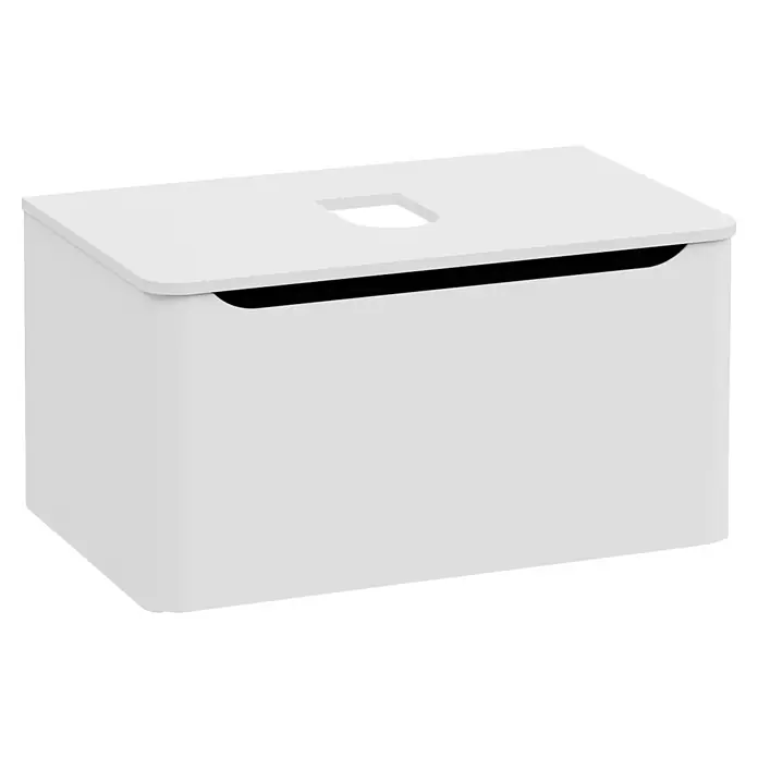 VitrA Integra Round Waschtischunterschrank Integra Round - B x T x H: 76,5 x 52 x 42 cm, Hellgrau - Weißer Aufbewahrungsbehälter mit abgerundetem Deckel, Griffaussparung oben und Hebespalt vorne.