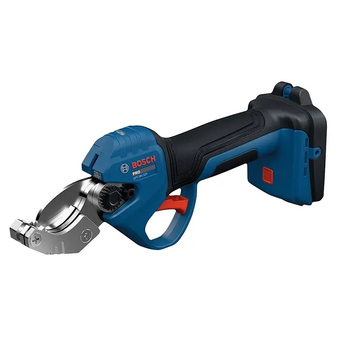 Bosch Professional AMPShare 18V Akku-Rohrschere GPC18V-32P - 18 V, Anzahl Akkus: Ohne Akku, Inkl. L-BOXX 136 - Bosch Akku-Rohrschneider mit blau-schwarzem Gehäuse und metallischem Schneidkopf.