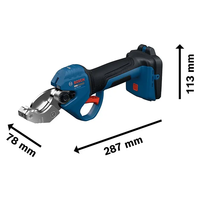 Bosch Professional AMPShare 18V Akku-Rohrschere GPC18V-32P - 18 V, Anzahl Akkus: Ohne Akku, Inkl. L-BOXX 136 - Blau-schwarze Bosch PRO GPC 18V-32P Akku-Astschere mit silbernen Metallklingen.